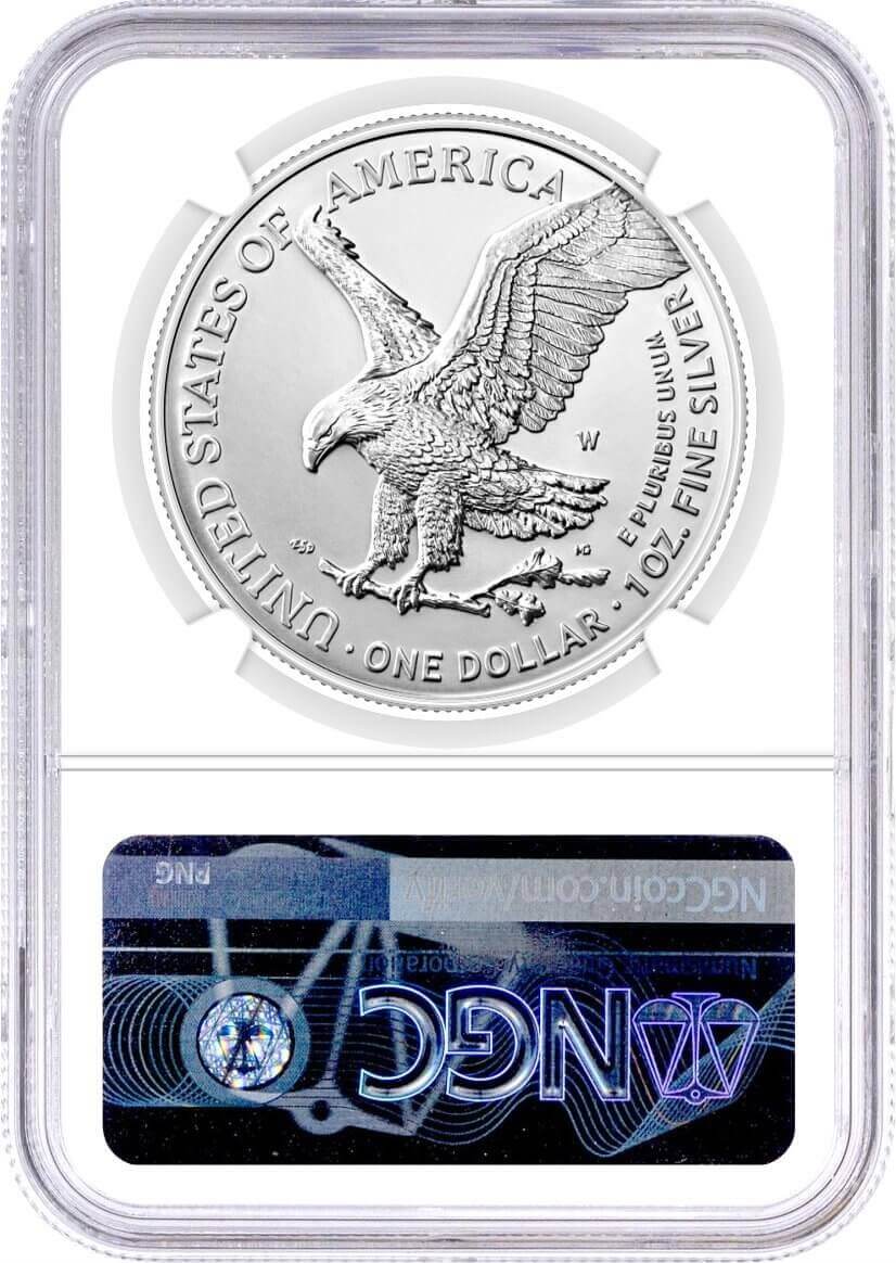 2023 W $1 Burnished Silver Eagle NGC MS70 First Day of Issue 1st Label