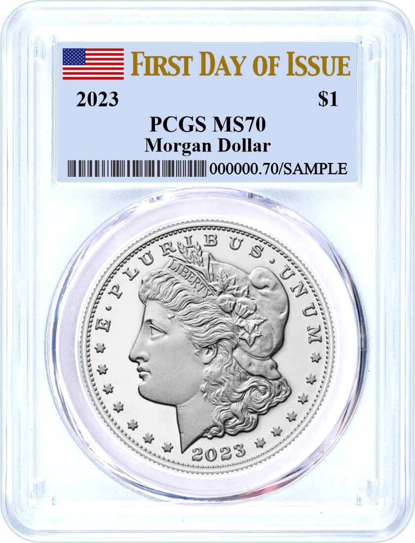 2023 $1 Uncirculated Silver Morgan Dollar and Peace Dollar 2 Coin Duo PCGS MS70 First Day of Issue Flag Label