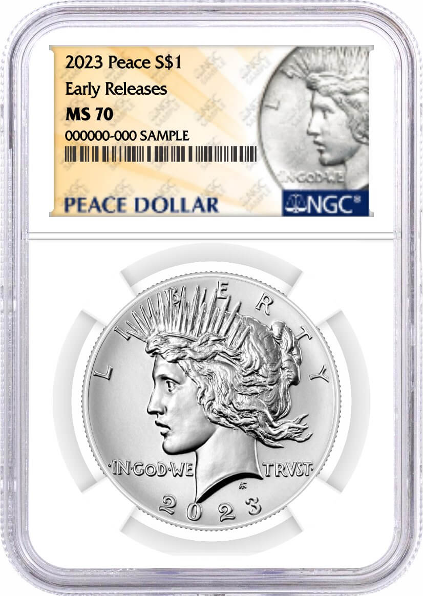 2023 $1 Uncirculated Silver Morgan Dollar and Peace Dollar 2 Coin Duo NGC MS70 Early Releases Design Label