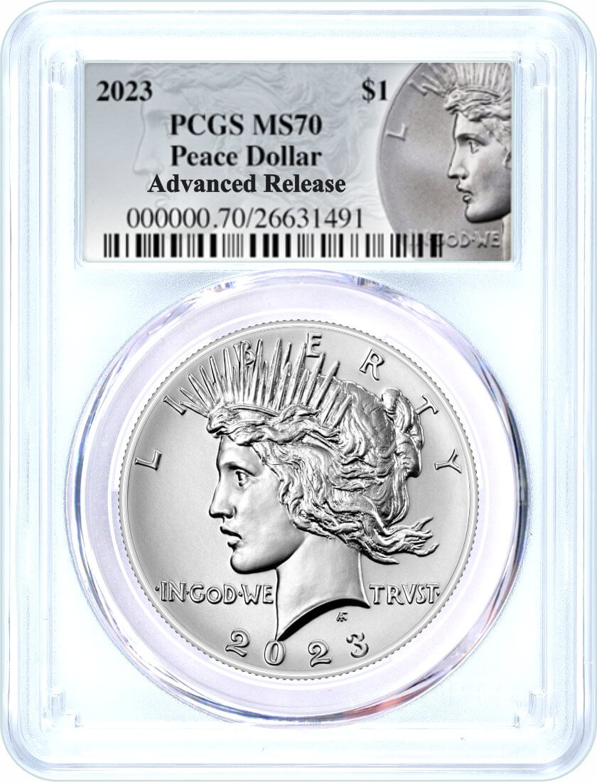 2023 $1 Uncirculated Silver Morgan Dollar and Peace Dollar 2 Coin Duo PCGS MS70 Advanced Release Silver Dollar Label