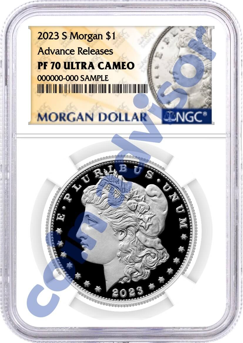 2023 S $1 Proof Silver Morgan Dollar and Peace Dollar  2 Coin Duo NGC PF70 UCAM Advance Releases Design Label