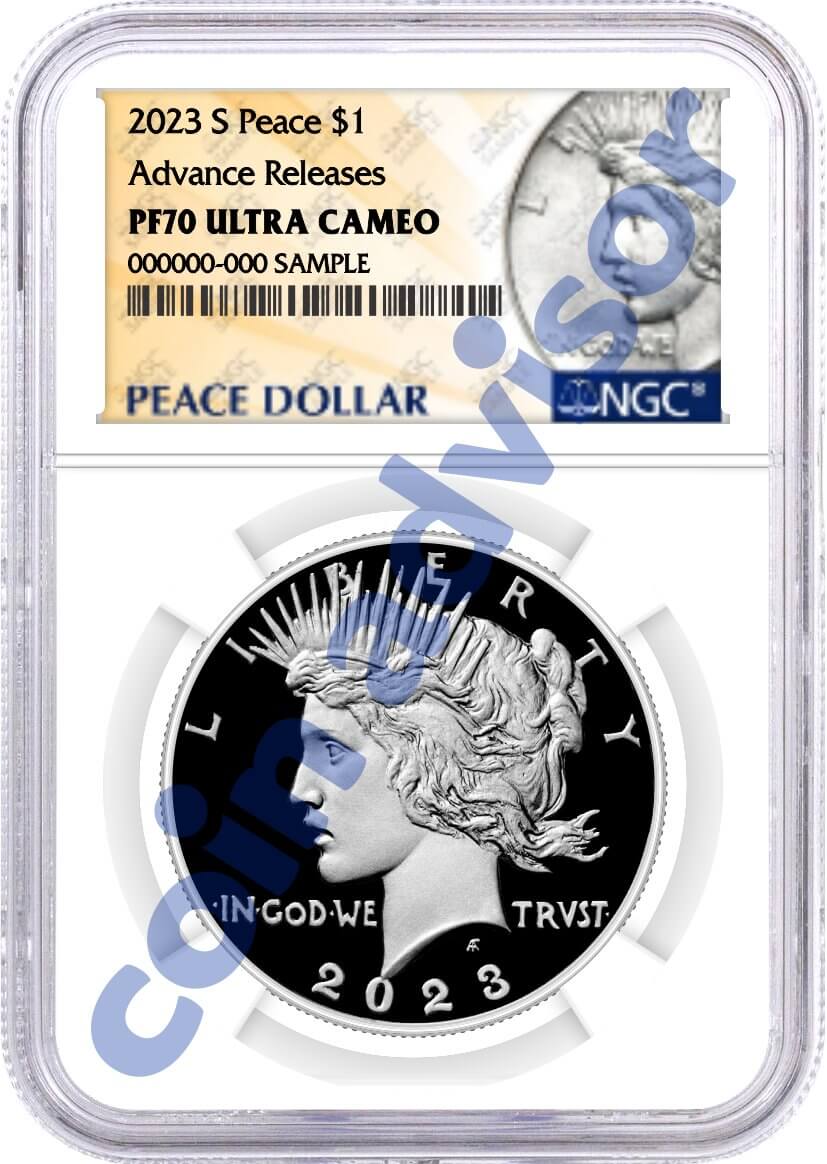 2023 S $1 Proof Silver Morgan Dollar and Peace Dollar  2 Coin Duo NGC PF70 UCAM Advance Releases Design Label