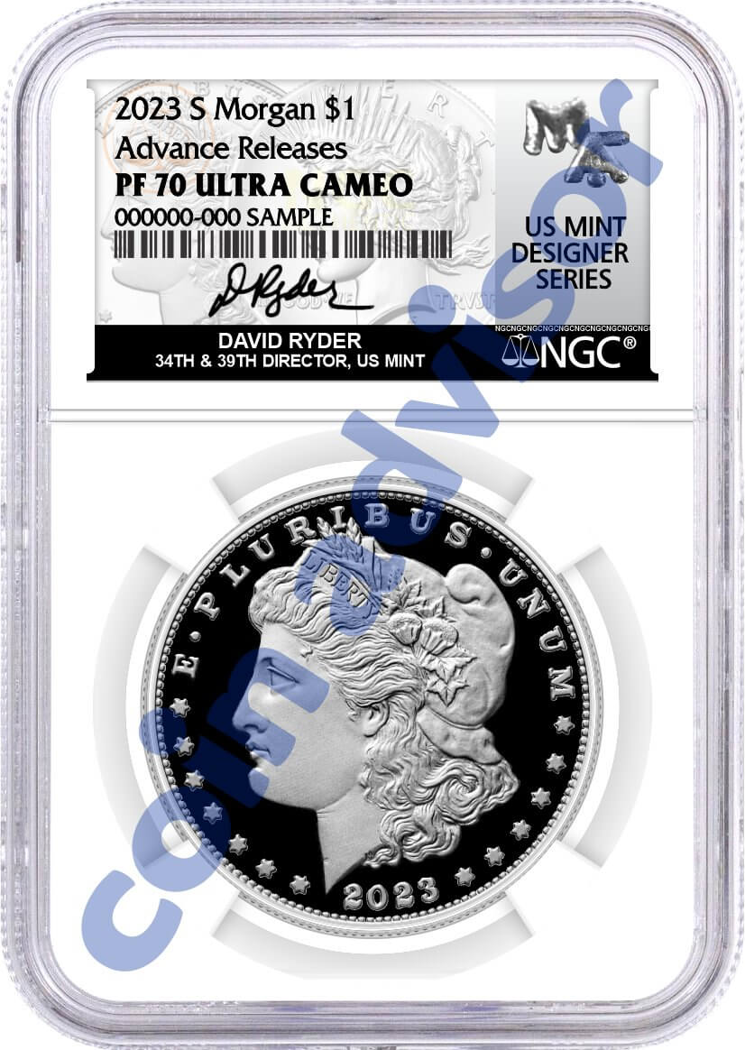 2023 S $1 Proof Silver Morgan Dollar and Peace Dollar 2 Coin Set NGC PF70 UCAM Advance Releases Ryder Signed U.S. Mint Designer Series