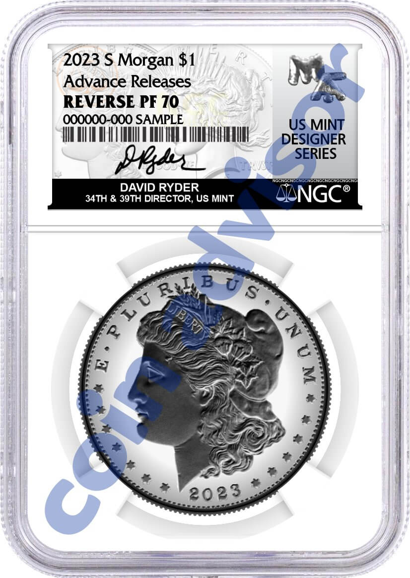 2023 S $1 Reverse Proof Morgan Dollar and Peace Dollar 2 Coin Set NGC REVERSE PF70 Advance Releases Ryder Signed U.S. Mint Designer Series x 2 Pack