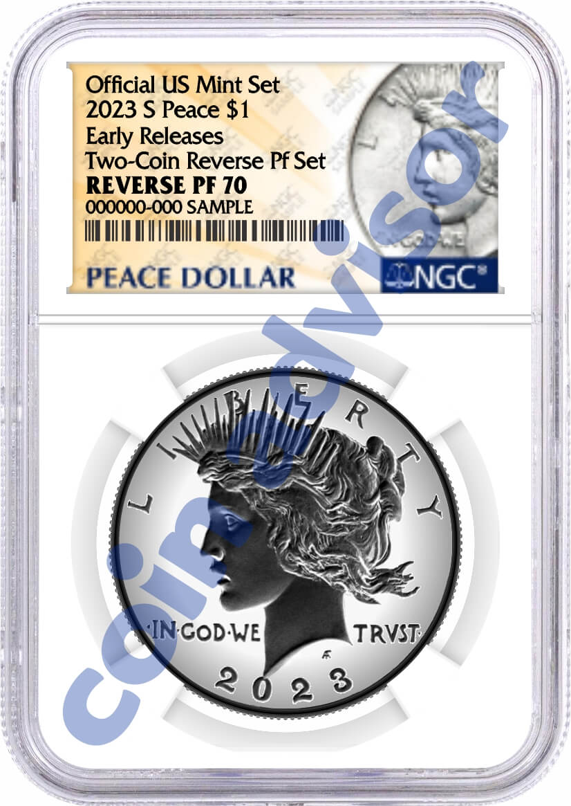 2023 S $1 Reverse Proof Morgan Dollar and Peace Dollar 2 Coin Set NGC Reverse PF70 Early Releases Design Label