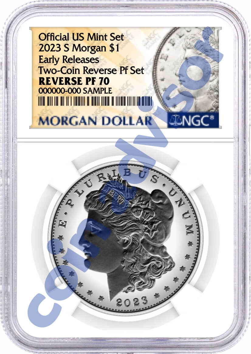 2023 S $1 Reverse Proof Morgan Dollar and Peace Dollar 2 Coin Set NGC Reverse PF70 Early Releases Design Label