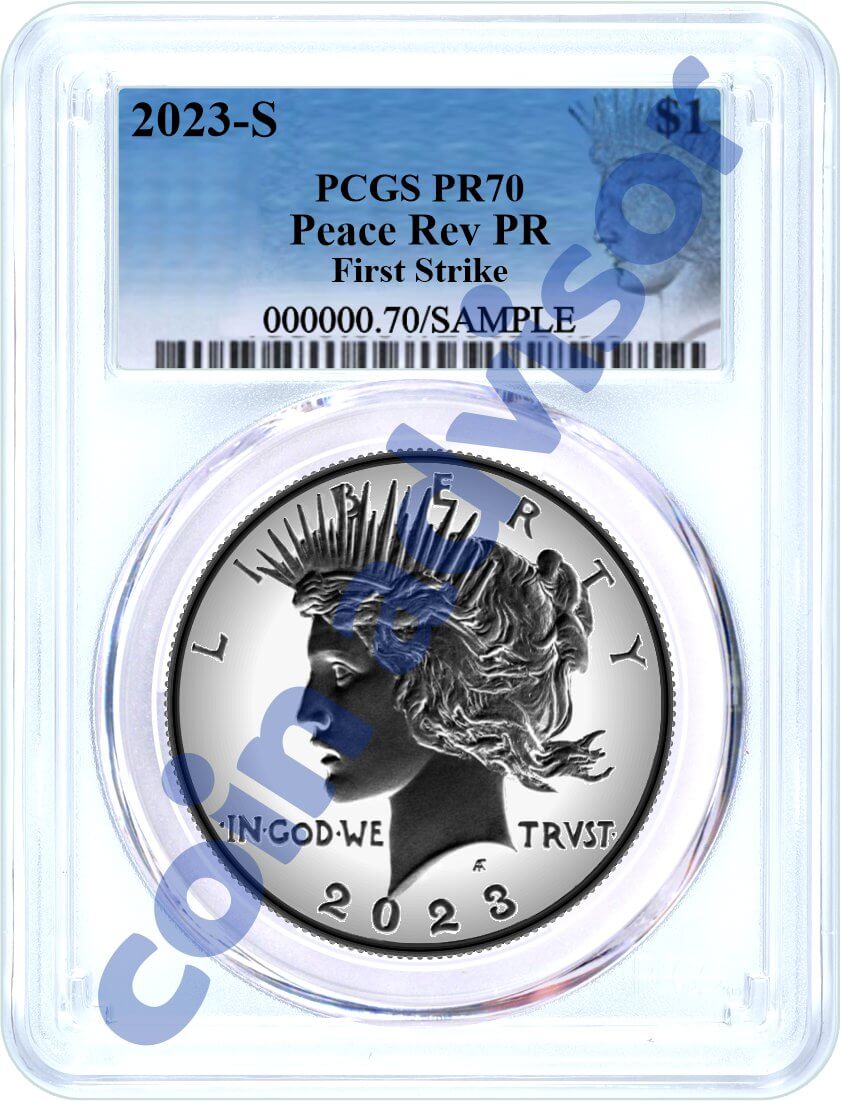 2023 S $1 Reverse Proof Morgan Dollar and Peace Dollar 2 Coin Set PCGS Rev PR70 First Strike Blue Design Label