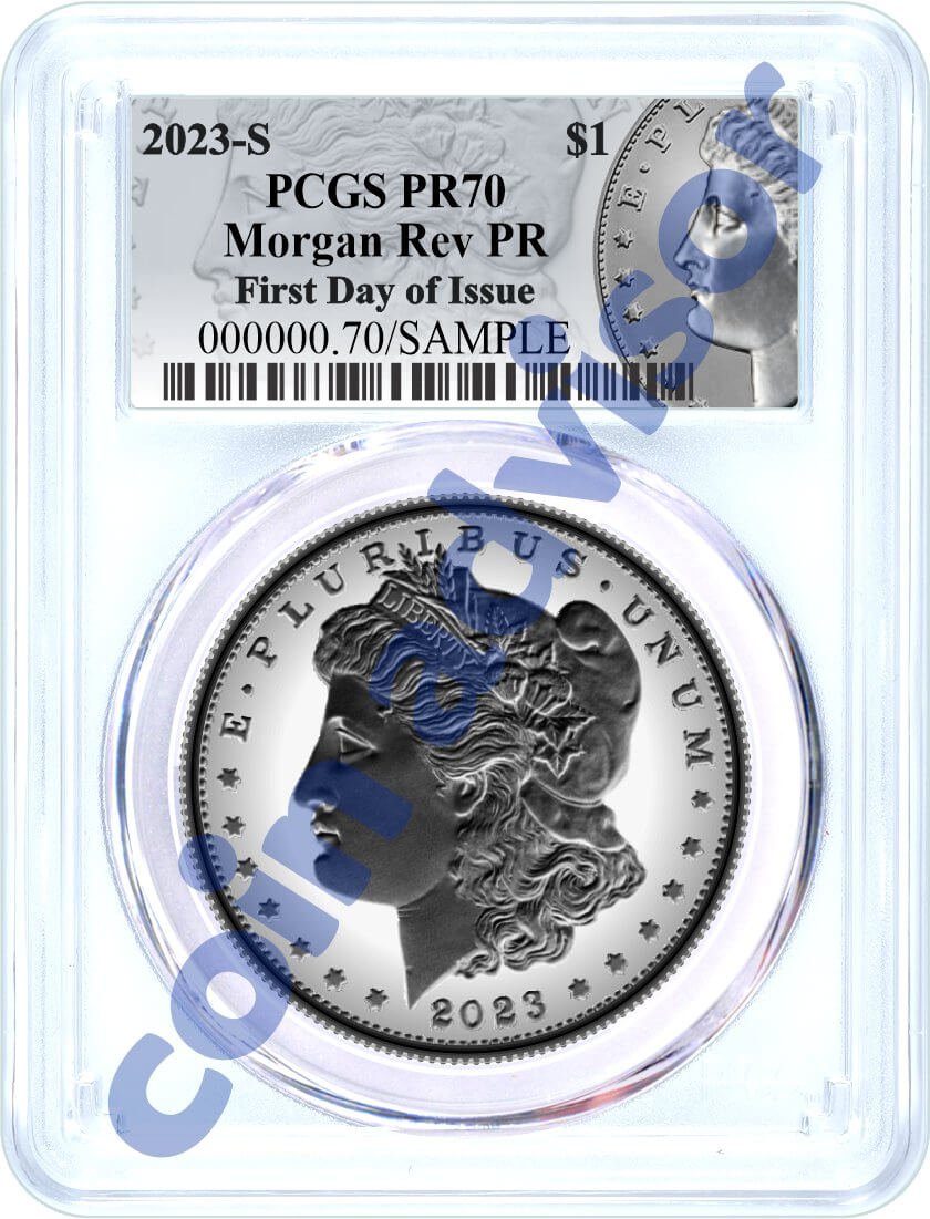 2023 S $1 Reverse Proof Morgan Dollar and Peace Dollar 2 Coin Set PCGS Rev PR70 First Day of Issue Silver Dollar Label
