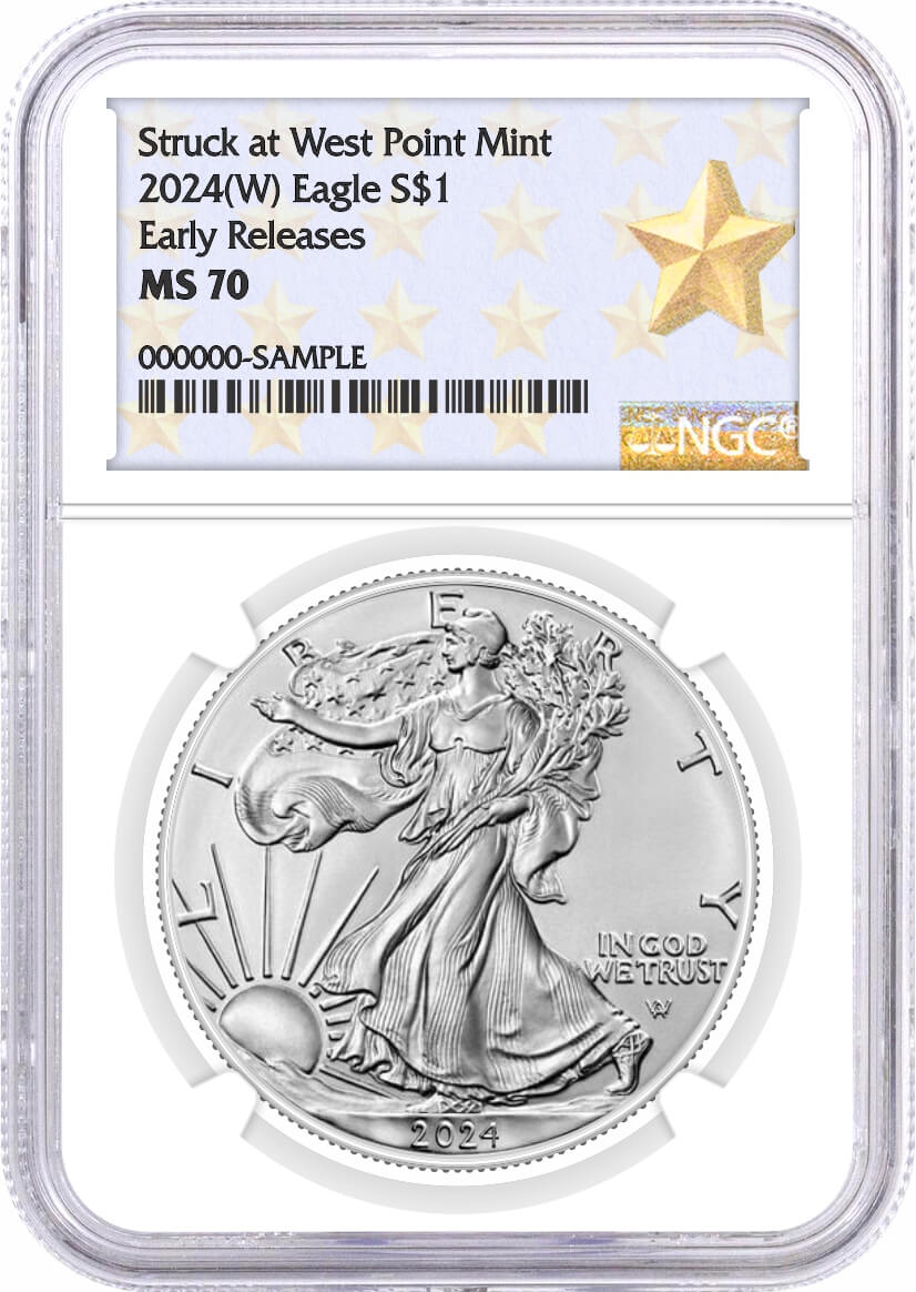 2024 (W) $1 1 oz Silver Eagle NGC MS70 Early Releases West Point Star Label