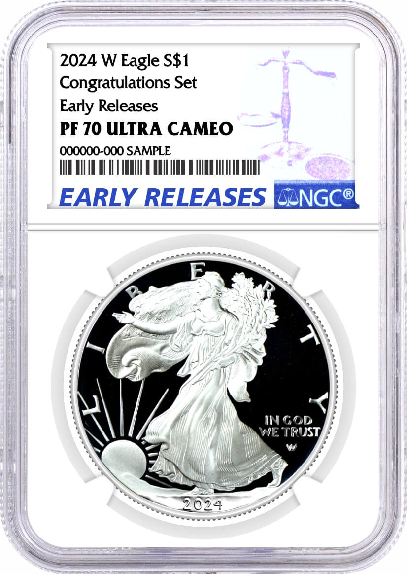 2024 W $1 1 oz Proof Silver Eagle Congratulations Set NGC PF70 Ultra Cameo Early Releases Blue Label
