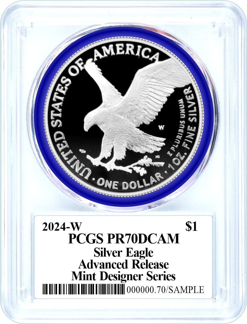 2024 W $1 1 oz Proof Silver Eagle PCGS PR70 DCAM Advanced Release Damstra Signed Mint Designer Series