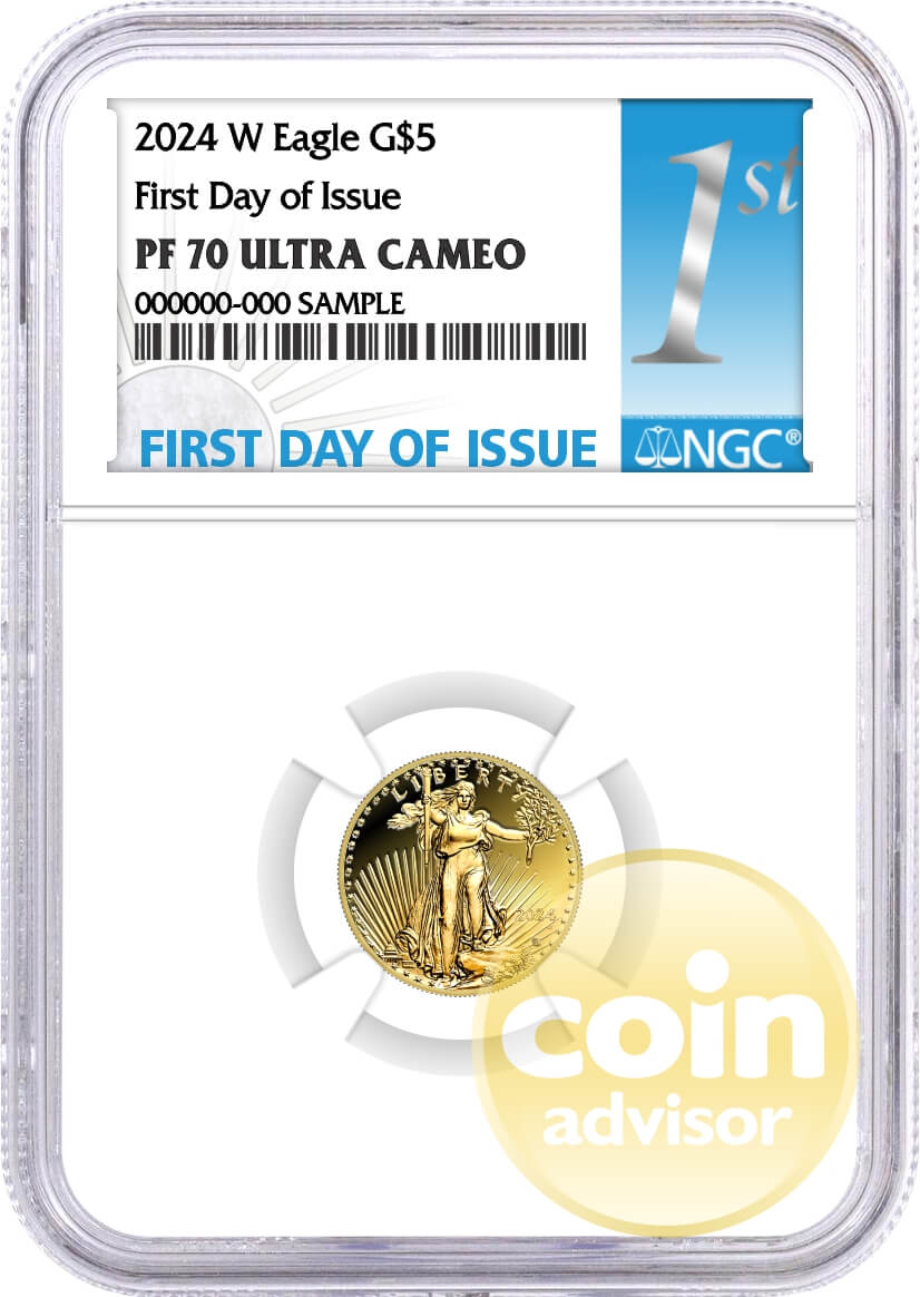 2024 W $5 1/10 oz Proof Gold Eagle NGC PF70 Ultra Cameo First Day of Issue 1st Label