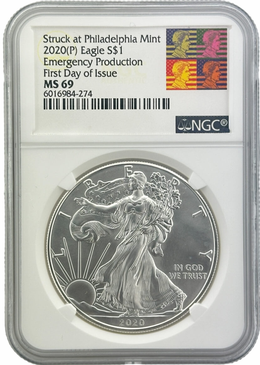 2020 (P) $1 Silver Eagle Emergency Production NGC MS69 First Day