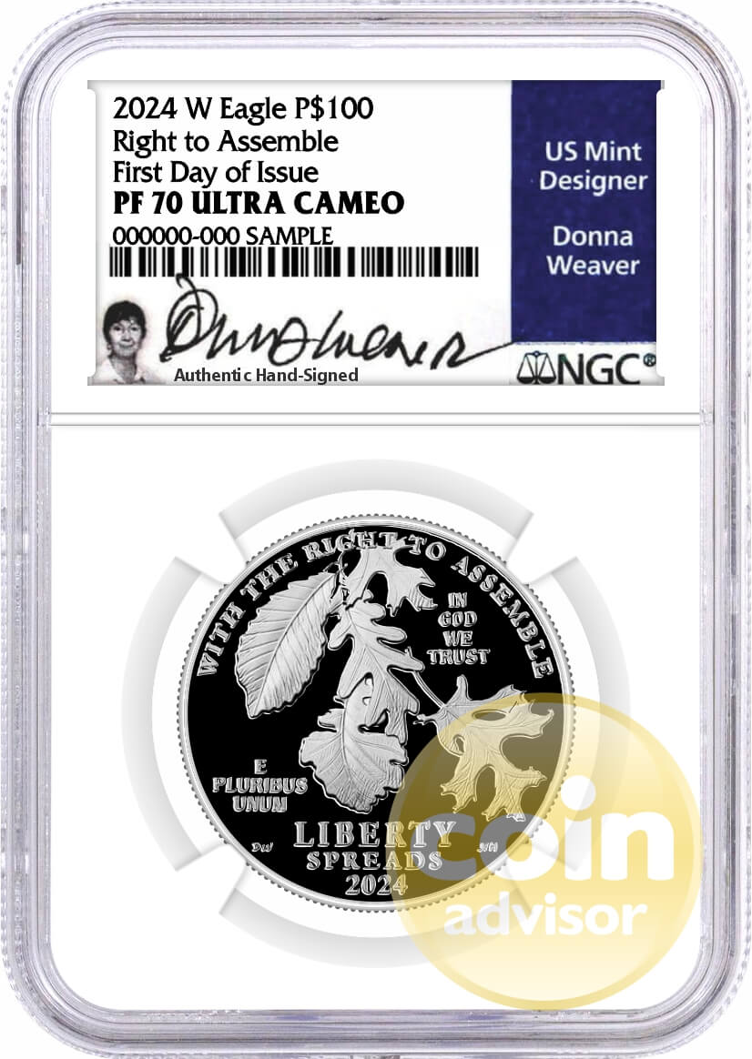 2024 W $100 1 oz. Proof Platinum Eagle Right to Assemble NGC PF70 Ultra Cameo First Day of Issue Weaver Signed
