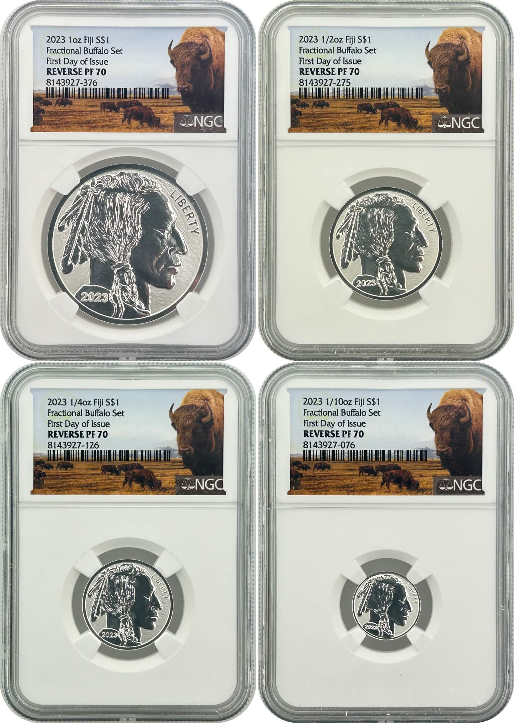 2023 Fiji Fractional Silver Buffalo Reverse Proof 4 Coin Set NGC