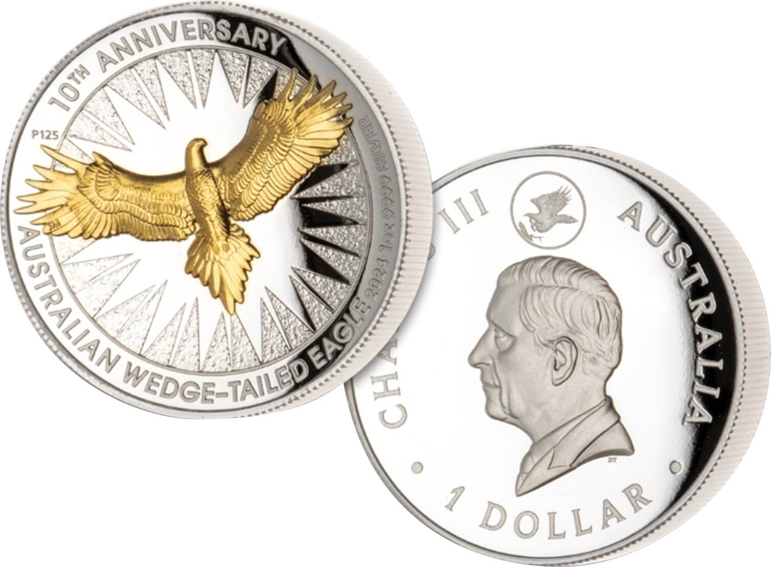 2024 P $1 Australia 1oz Proof Silver Wedge Tailed Eagle High Relief Gold Gilt NGC PF70 UCAM First Day of Issue Mercanti Signed Aus Flag Label