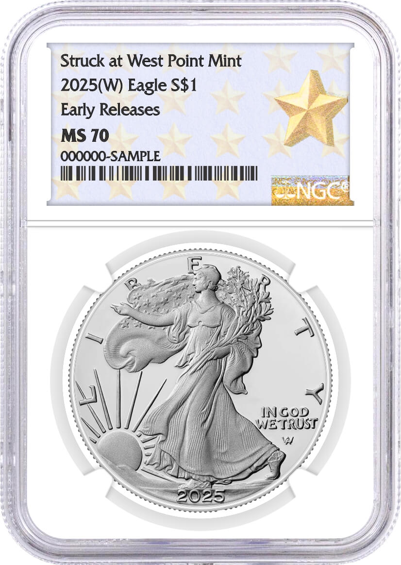 2025 (W) $1 1 oz Silver Eagle NGC MS70 Early Releases West Point Star Label