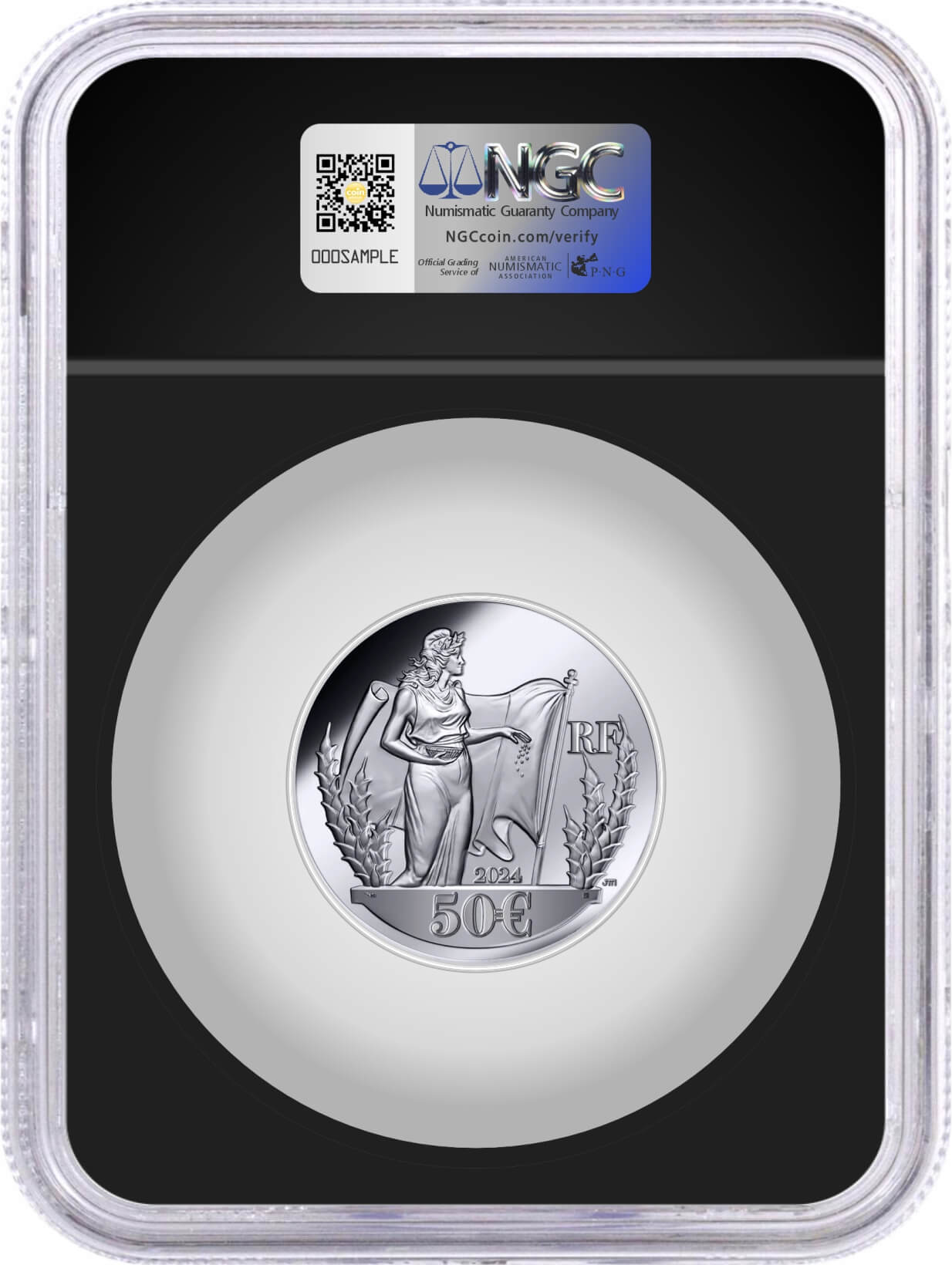 2024 France €50 5oz Proof Silver Mercanti's Liberty Sower High Relief NGC PF70 UCAM First Day of Issue Mercanti Signed Flag Label Black Core