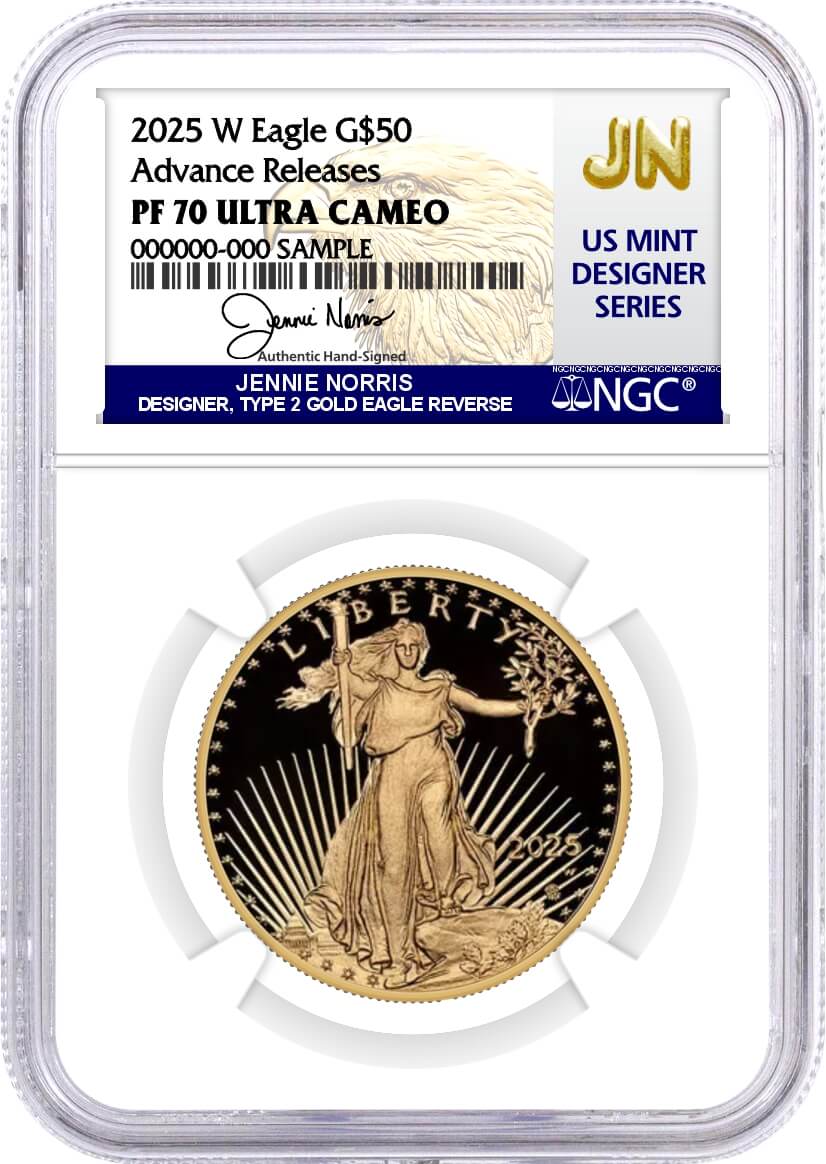 2025 W 1.85 oz Proof Gold Eagle 4-Coin Set NGC PF70 Ultra Cameo Advance Releases Norris Signed U.S. Mint Designer Series