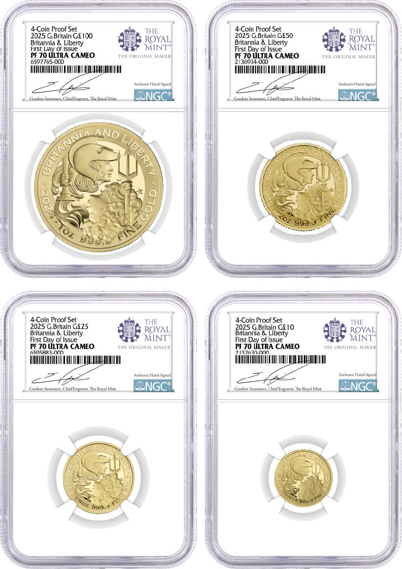 2025 G. Britain Proof Gold Britannia & Liberty 4 Coin Fractional