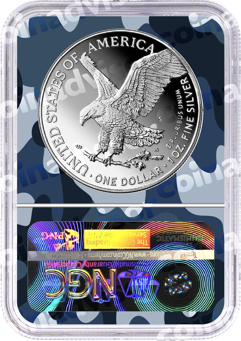 2025 S $1 1oz Silver Eagle 250th Anniversary United States Navy Privy NGC PF70 UCAM Advance Releases Gaudioso Signed Navy Camo Core