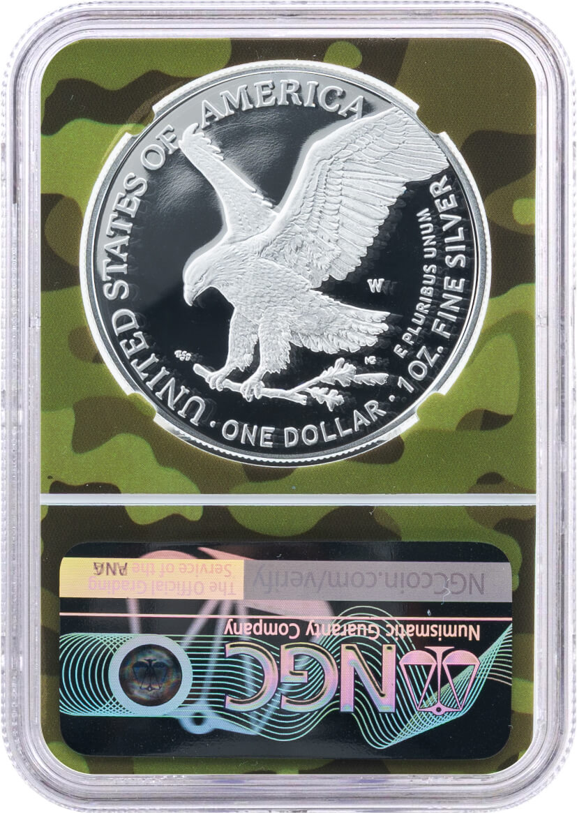 2025 W $1 1oz Silver Eagle 250th Anniversary United States Army Privy NGC PF70 UCAM First Day of Issue Army Camo Core and Label with OGP