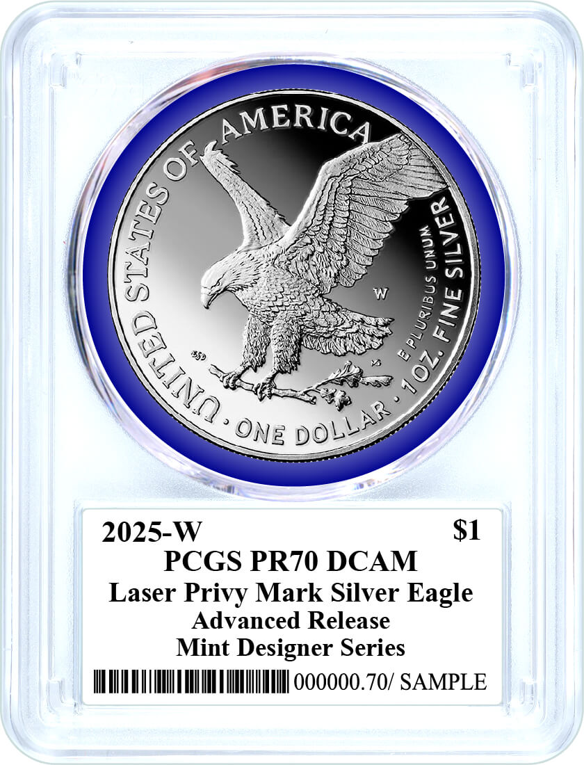 2025 W $1 1 oz Proof Silver Eagle with Laser Privy PCGS PR70 DCAM Advanced Release Damstra Signed Mint Designer Series with OGP
