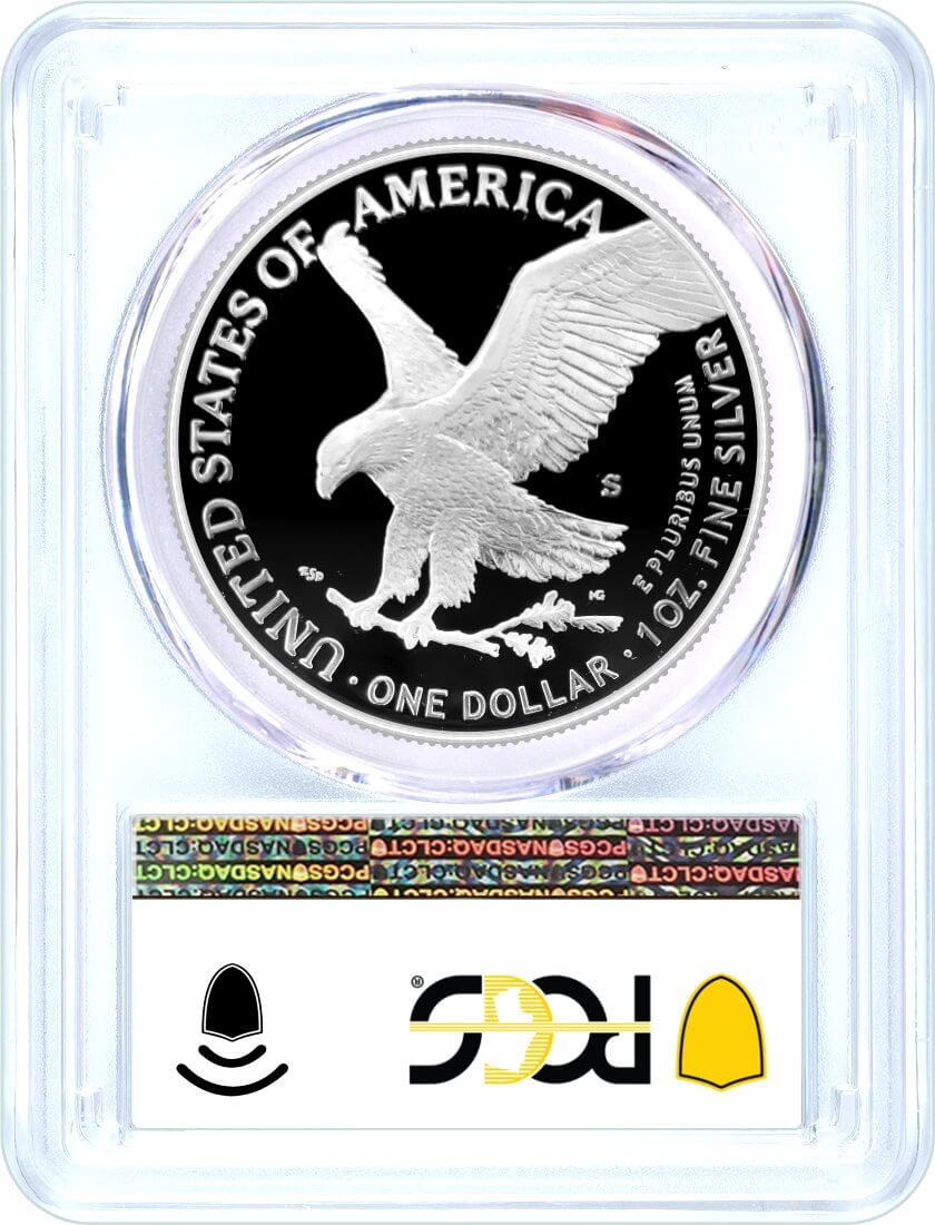 2025 S $1 1 oz Proof Silver Eagle PCGS PR70 DCAM First Day of Issue Flag Label