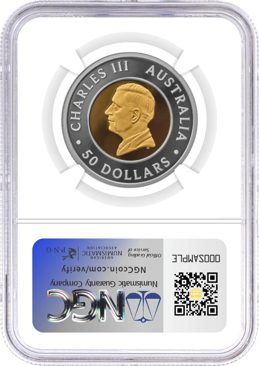 2025 P $50 Australia 1 oz Proof Bi-Metal 1/2 oz Gold 1/2 oz Silver Wedge-Tailed Eagle Ultra High Relief NGC PF70 UCAM First Day of Issue Mercanti Signed Aus Flag Label
