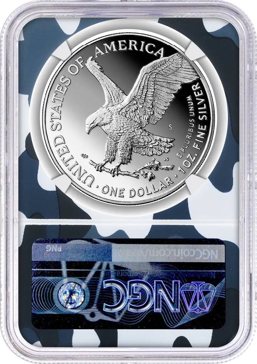 2025 WSP $1 1 oz  Proof Silver Eagle Army Navy Marine Corps Privy 3-Coin Set NGC PF70 UCAM First Day of Issue Gaudioso Signed Camo Core with 1775 Display Case