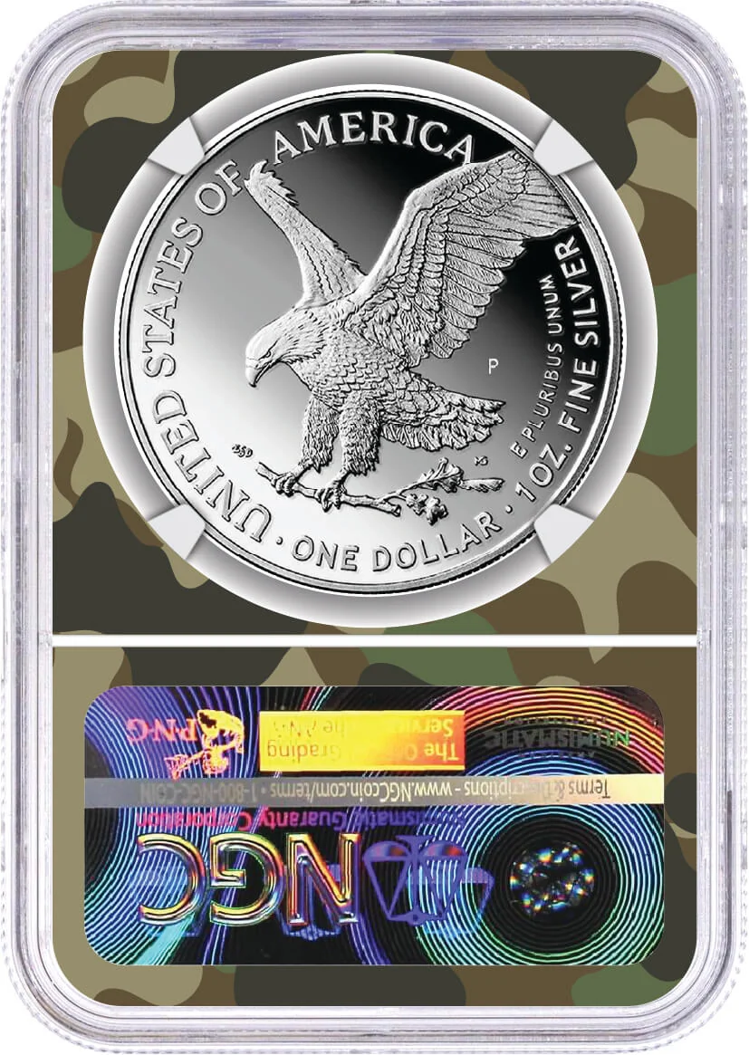 2025 WSP $1 1 oz  Proof Silver Eagle Army Navy Marine Corps Privy 3-Coin Set NGC PF70 UCAM First Day of Issue Gaudioso Signed Camo Core with 1775 Display Case