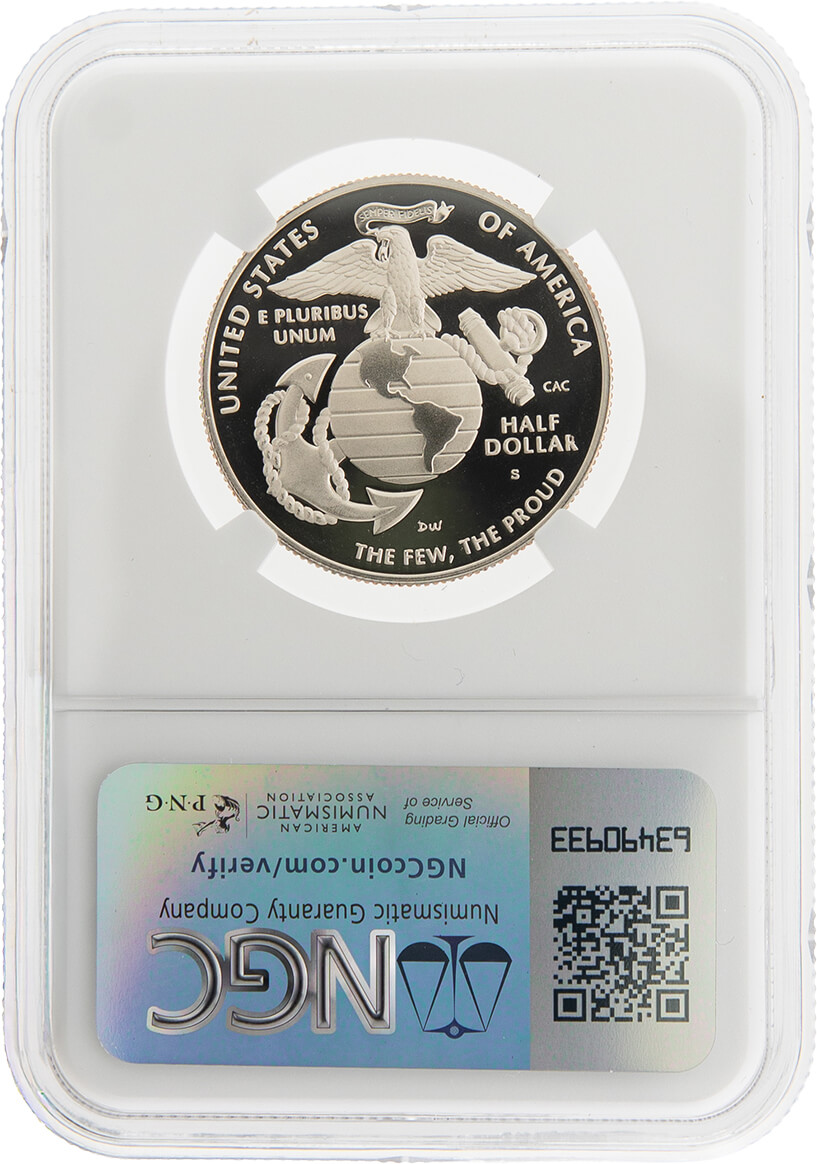 2025 S 50c Clad U.S. Marine Corps 250th Anniversary NGC PF70 UCAM First Day of Issue American Liberty Flag Label