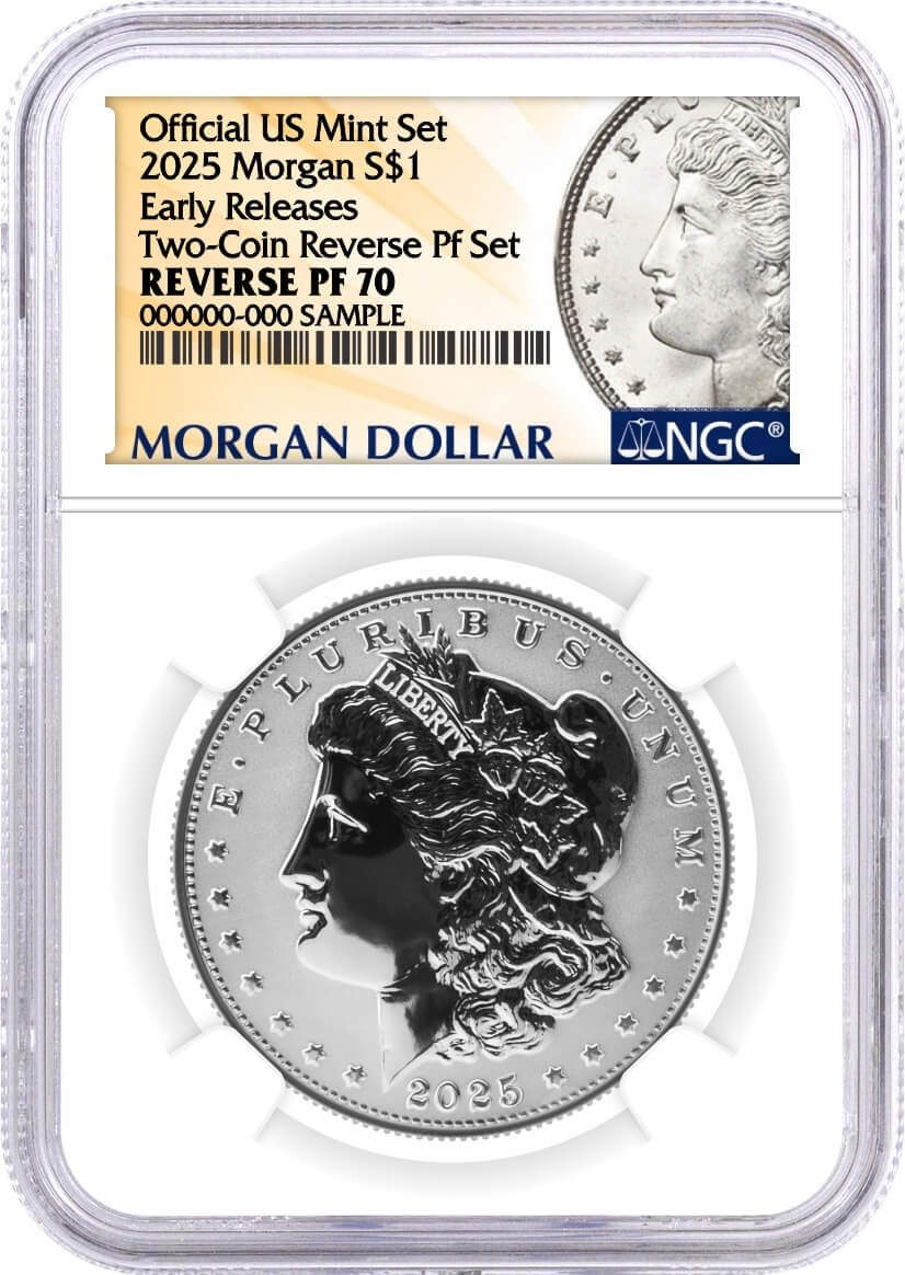 2025 S $1 Reverse Proof Silver Morgan Dollar and Peace Dollar 2-Coin Set NGC Reverse PF70 Early Releases Design Label
