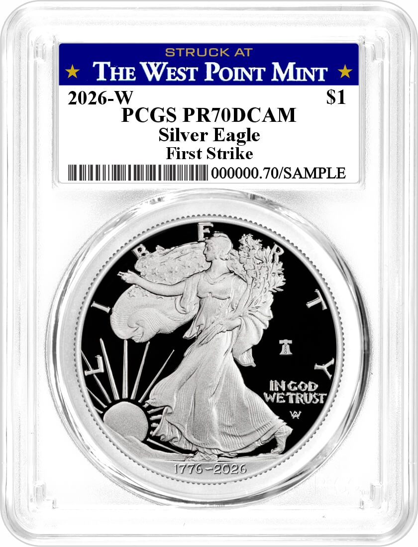 1776-2026 W $1 1 oz 250th Anniversary Liberty Bell Privy Proof Silver Eagle PCGS PR70 DCAM First Strike Struck at West Point Mint Label