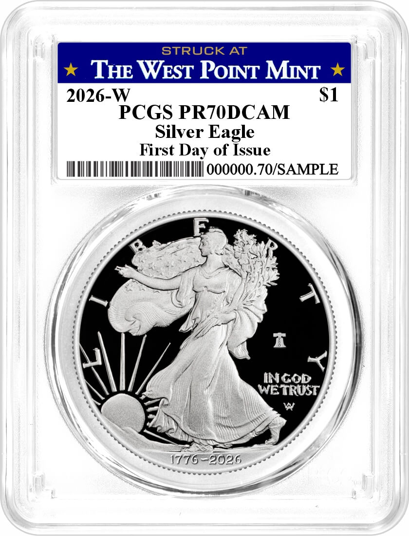 1776-2026 W $1 1 oz 250th Anniversary Liberty Bell Privy Proof Silver Eagle PCGS PR70 DCAM First Day of Issue Struck at West Point Mint Label