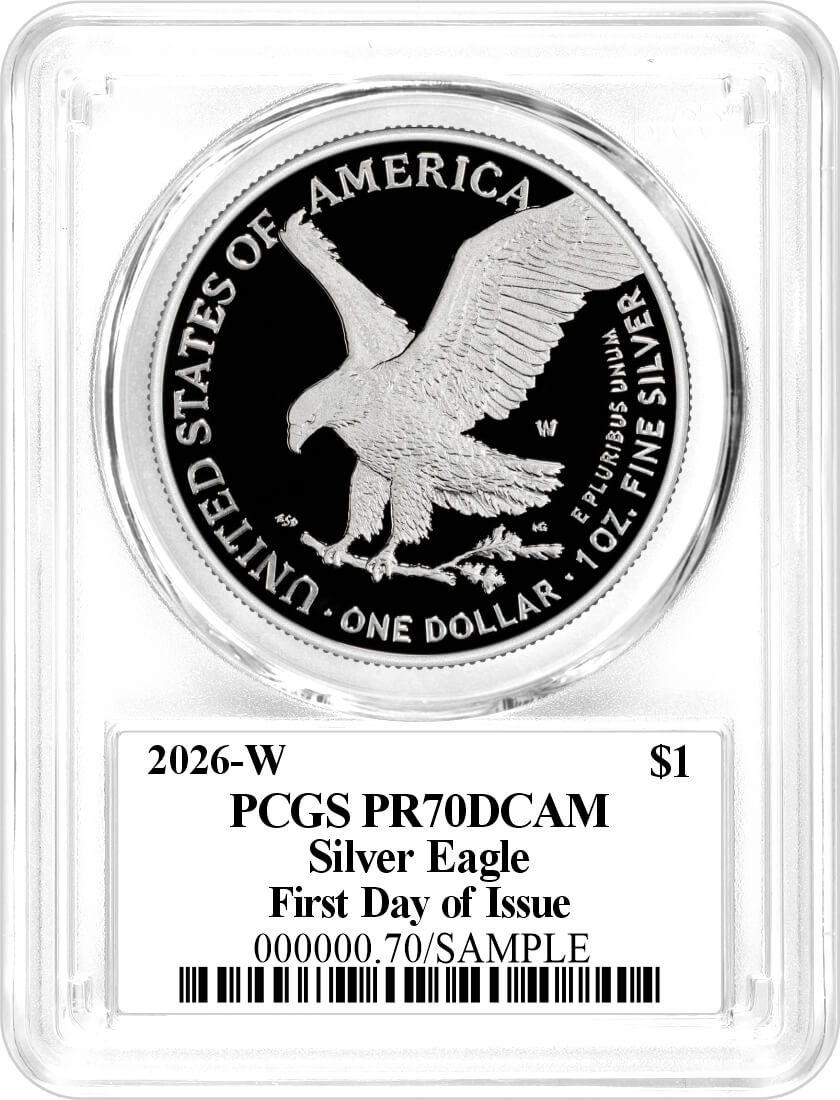 1776-2026 W $1 1 oz 250th Anniversary Liberty Bell Privy Proof Silver Eagle PCGS PR70 DCAM First Day of Issue Damstra Signed Flag Label