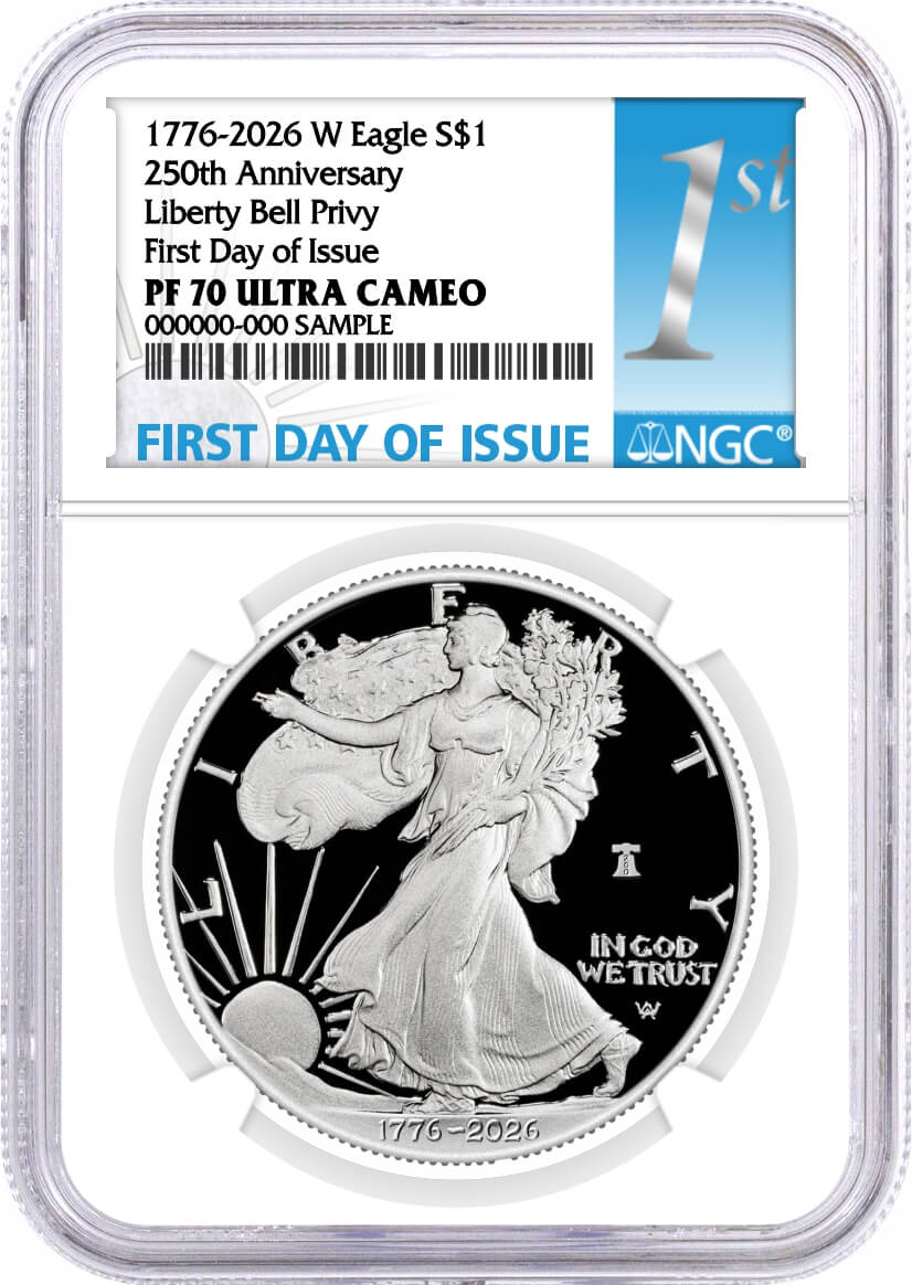 1776-2026 W $1 1 oz 250th Anniversary Liberty Bell Privy Proof Silver Eagle NGC PF70 Ultra Cameo First Day of Issue 1st Label