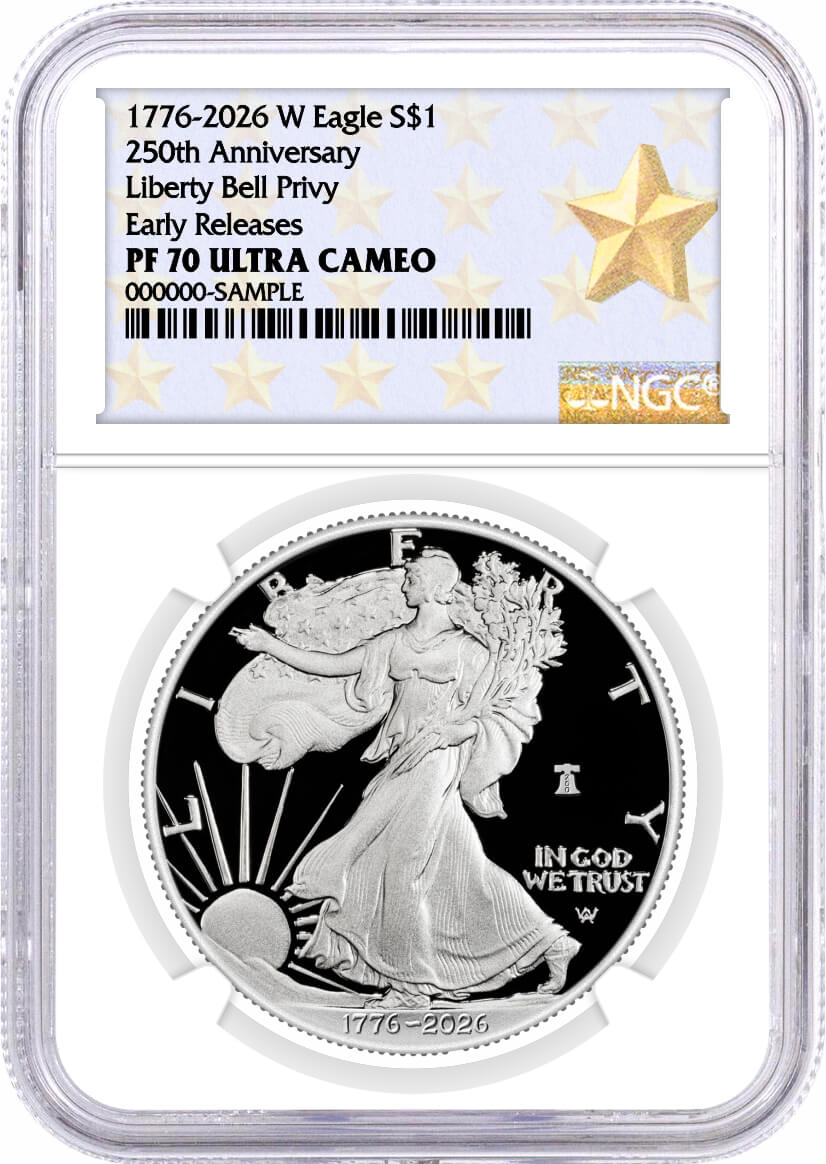 1776-2026 W $1 1 oz 250th Anniversary Liberty Bell Privy Proof Silver Eagle NGC PF70 Ultra Cameo Early Releases West Point Star Label