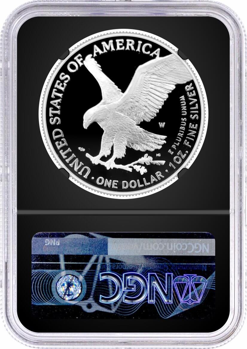 2021 W $1 1 oz Proof Silver Eagle Type 2 NGC PF70 UCAM First Day of Issue Mercanti Signed Black Core