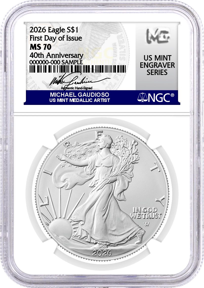 2026 $1 1 oz Silver Eagle NGC MS70 First Day of Issue Gaudioso Signed U.S. Mint Engraver Series