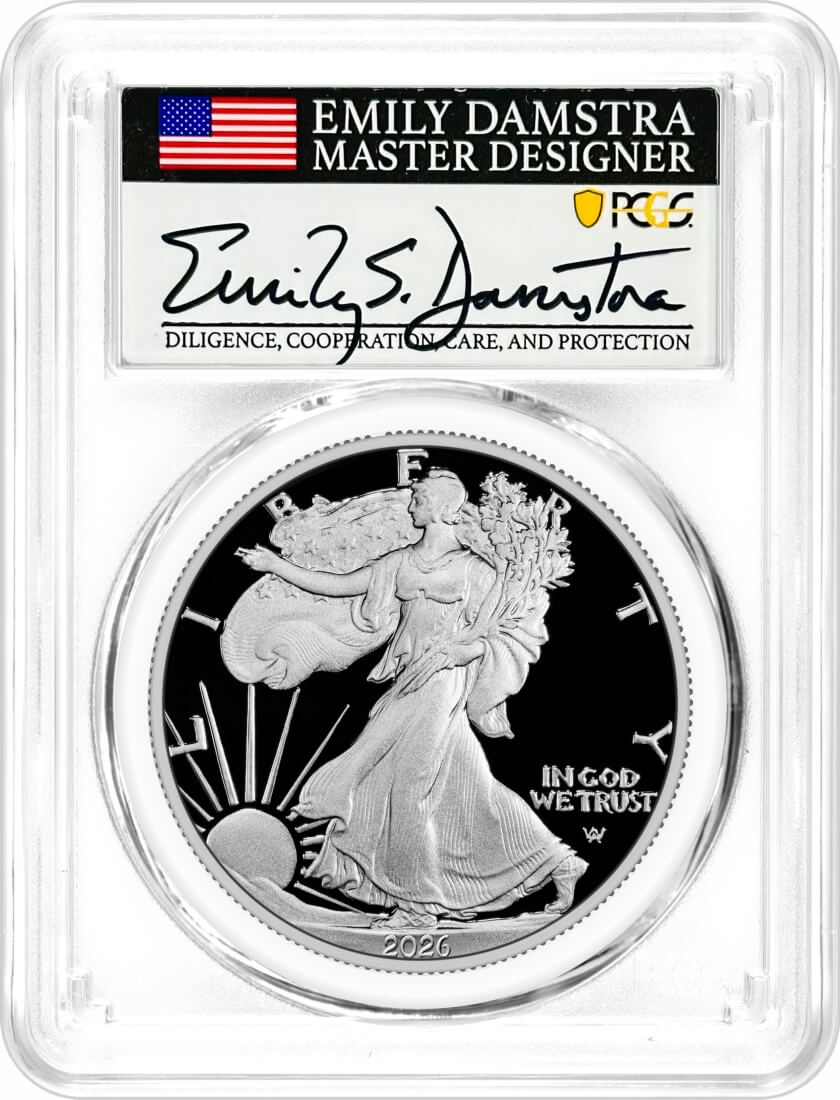 2026 P $1 1 oz Proof Silver Eagle Congratulations Set PCGS PR70 DCAM Advanced Release Damstra Signed Mint Designer Series