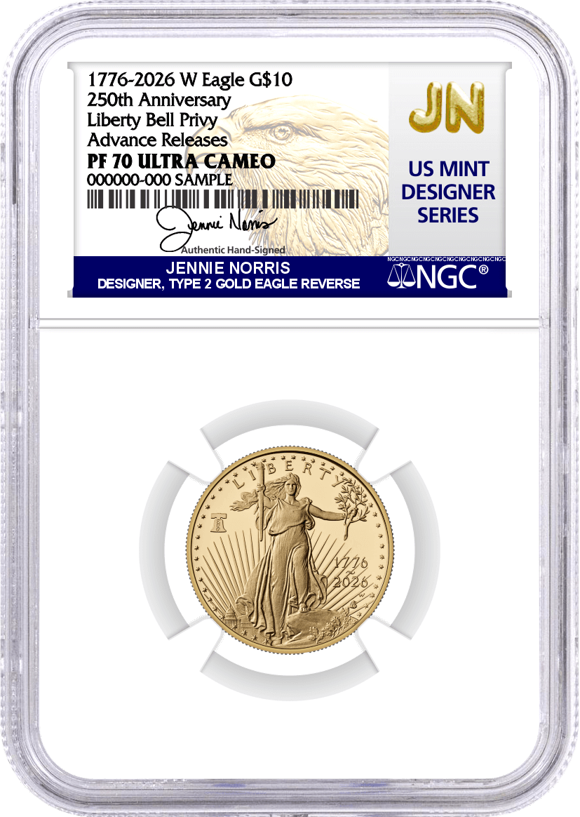 1776-2026 W 1.85 oz 250th Anniversary Liberty Bell Privy Proof Gold Eagle 4-Coin Set NGC PF70 Ultra Cameo Advance Releases Norris Signed U.S. Mint Designer Series