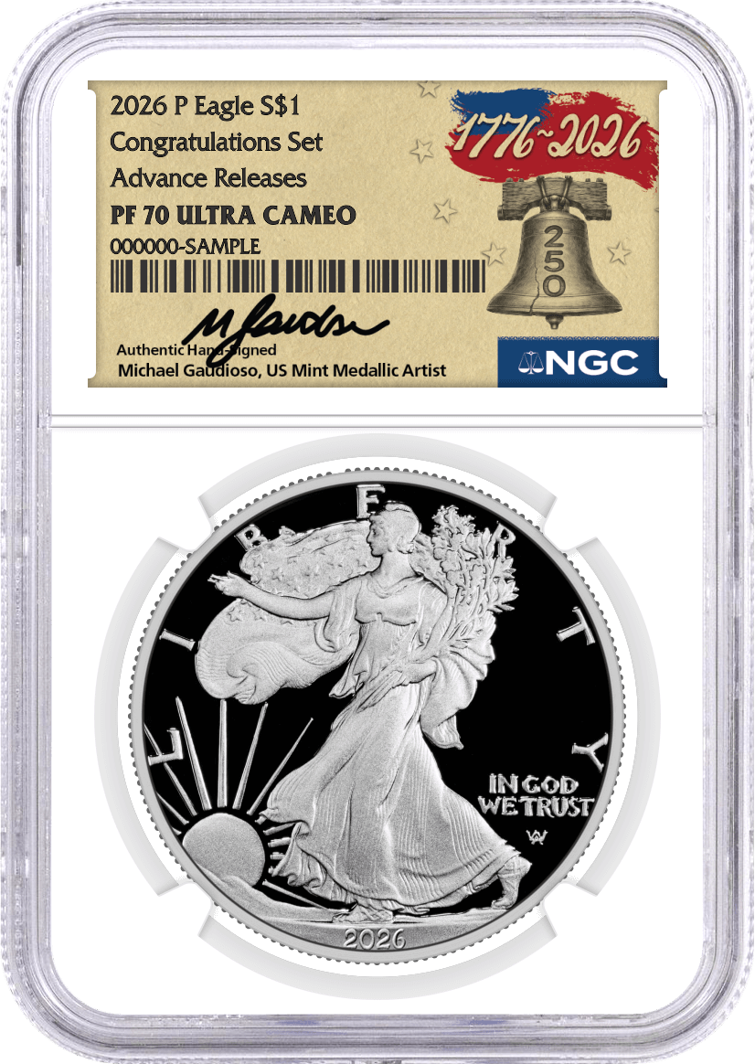 2026 P $1 1oz Proof Silver Eagle Congratulations Set NGC PF70 UCAM Advance Releases Gaudioso Signed 1776 Freedom Label