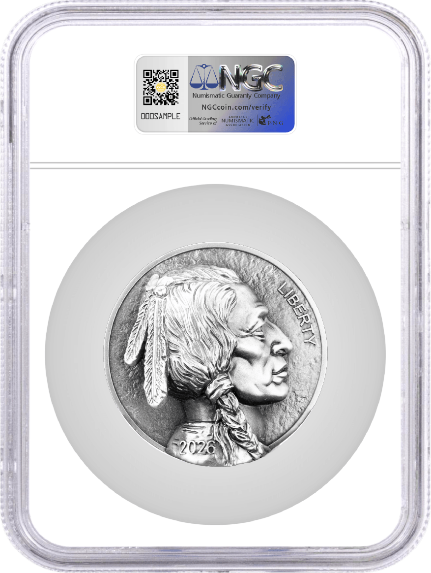 2026 5C 5 oz Buffalo Nickel Coming To Life NGC MS70 Antiqued Advance Releases Gaudioso Signed X-Mint Label