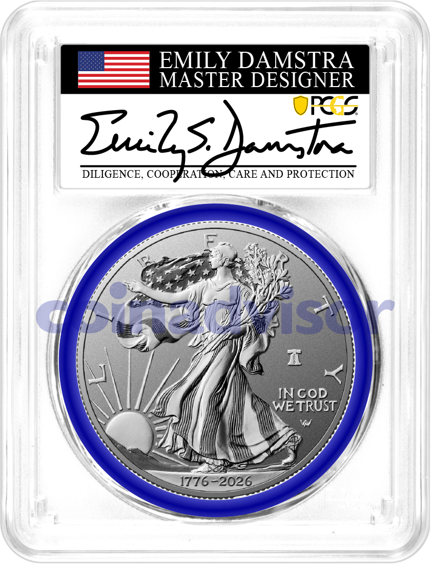 1776-2026 W $1 1 oz 250th Anniversary Liberty Bell Privy Enhanced Uncirculated Silver Eagle PCGS SP70 Advanced Release Damstra Signed Mint Designer Series