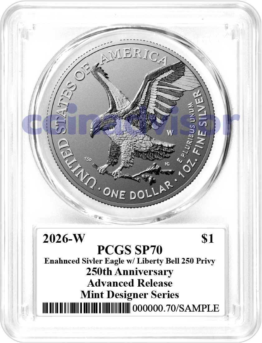 1776-2026 W $1 1 oz 250th Anniversary Liberty Bell Privy Enhanced Uncirculated Silver Eagle PCGS SP70 Advanced Release Damstra Signed Mint Designer Series