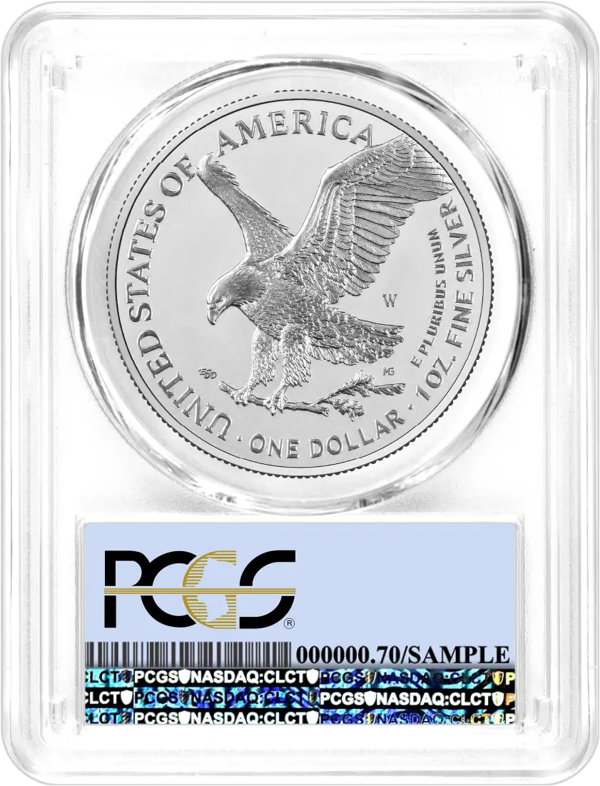 1776-2026 W $1 1 oz 250th Anniversary Liberty Bell Privy Enhanced Uncirculated Silver Eagle PCGS SP70 First Day of Issue Flag Label