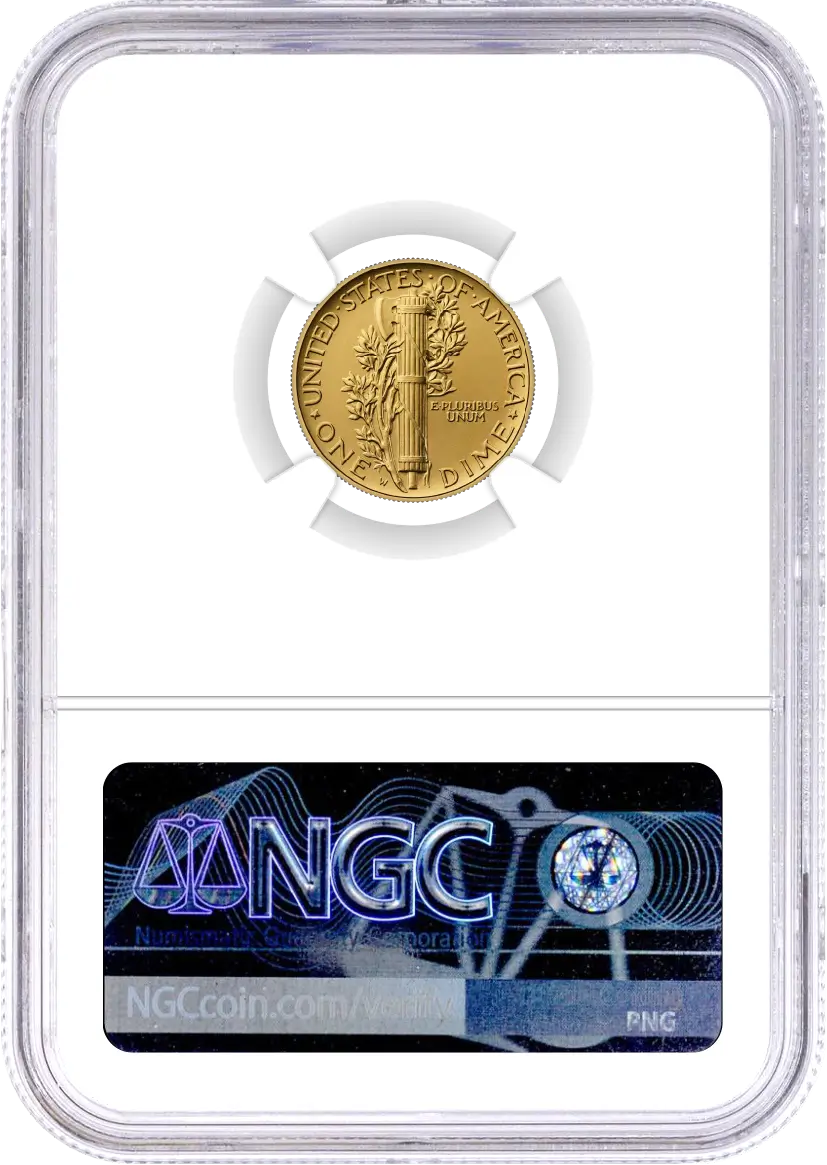 1916(2026) W 10C 24K Gold Mercury Dime with Liberty Bell Privy + Companion Silver Medal Best of the Mint NGC SP70 FDOI Gaudioso Signed 1776 Freedom Label with Bonus 1776 2-Coin Display Case