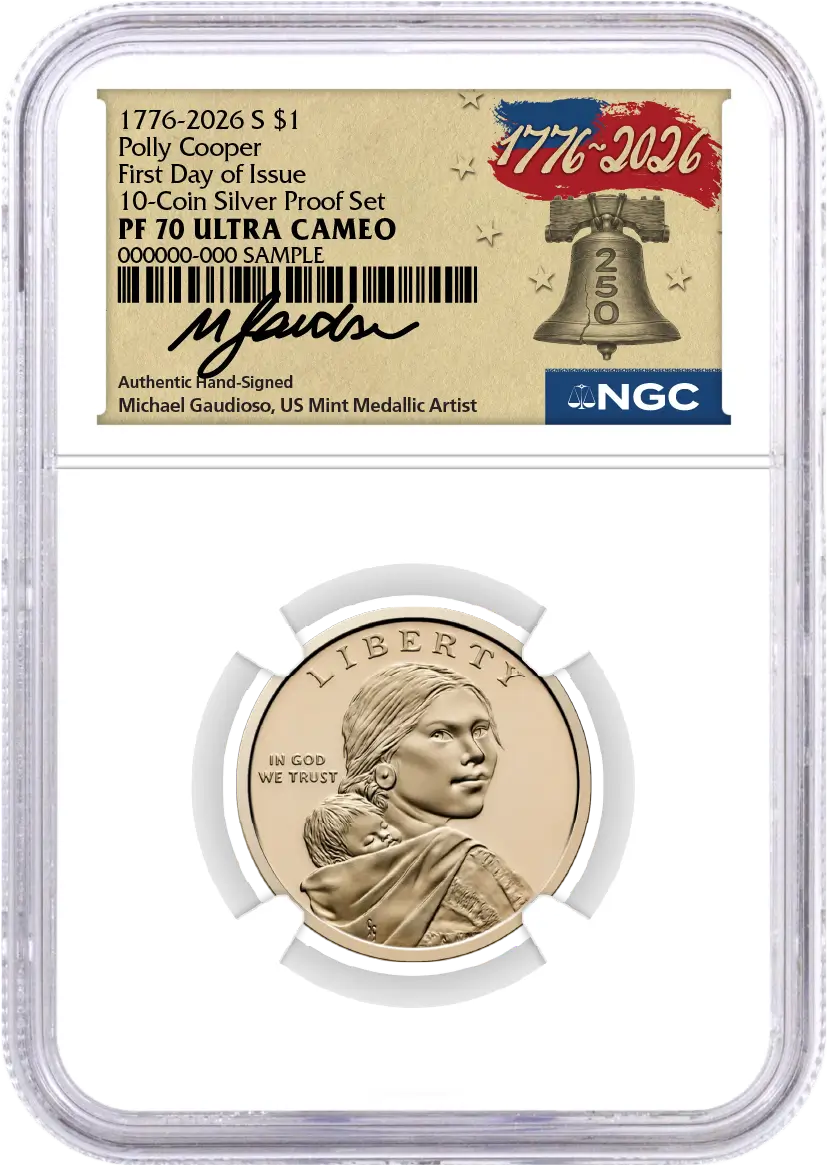 2026 S Semiquincentennial Silver Proof 10-Coin Set NGC PF70 UCAM First Day of Issue Gaudioso Signed 1776 Freedom Label with Coin Advisor 10-Slab Box