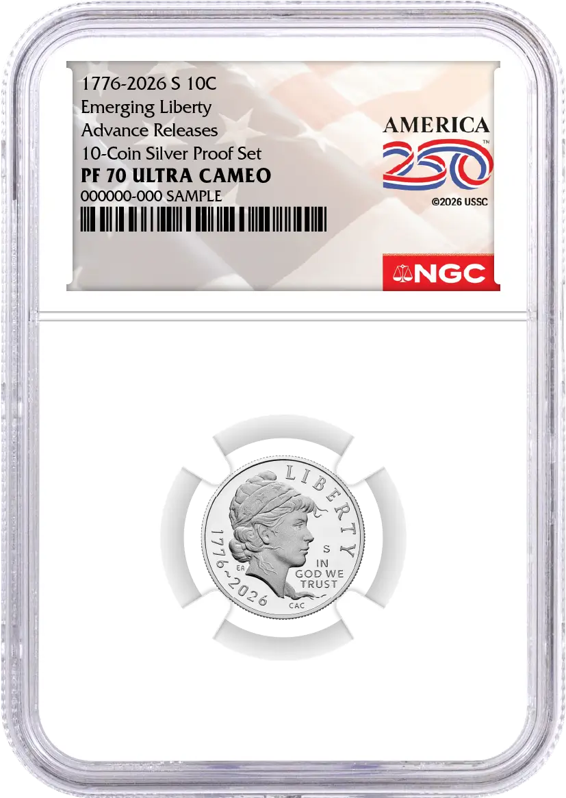 2026 S Semiquincentennial Silver Proof 10-Coin Set NGC PF70 UCAM Advance Releases America250™ Label with Coin Advisor 10-Slab Box